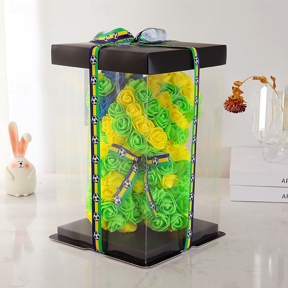 25 cm großer Rosen-Teddybär für die Fußball-Weltmeisterschaft, künstliches Rosenblüten-Geschenk für Fußballfans, Hochzeit, Muttertag, Jahrestag, inklusive transparenter Geschenkbox 2026 - $21.99 –P9