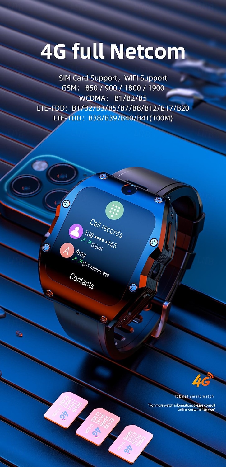 Lokmat appllp 3 max smartwatch 2,02 cala 4G LTE komórkowy smartwatch telefon krokomierz przypomnienie o połączeniach monitor aktywności kompatybilny z Androidem, iOS, GPS unisex, połączenia bez użycia rąk, sterowanie multimediami ipx-4 55 mm 2026 - $334.49 –P1