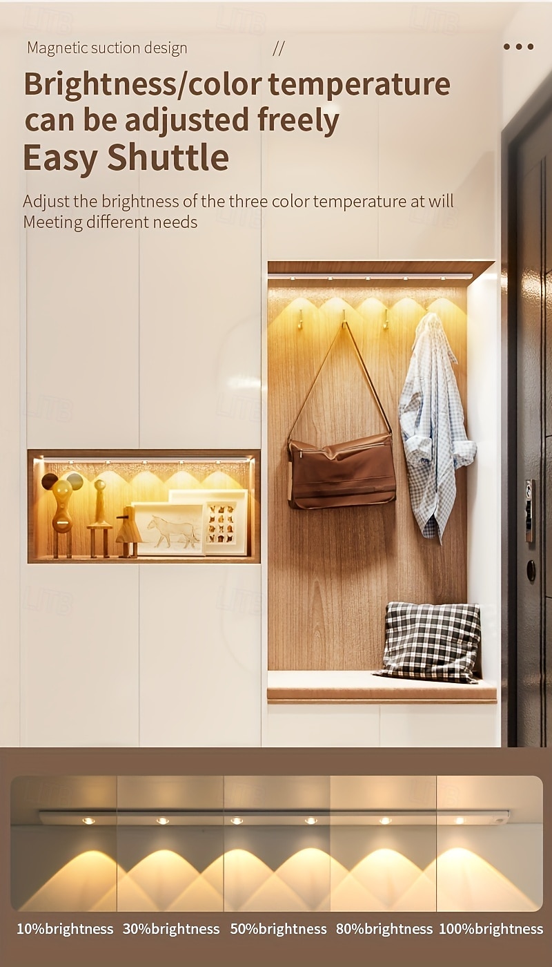 Smart Motion Sensor Cat Eye Cabinet Lights, 30/40/50cm, Tri-Color Dimmable LED, USB Rechargeable, Magnetic Clip-On, No Wiring, Multi-Functional Night Light for Cabinets, Wardrobes, Desks, Entryway 2026 - $12.75 –P6
