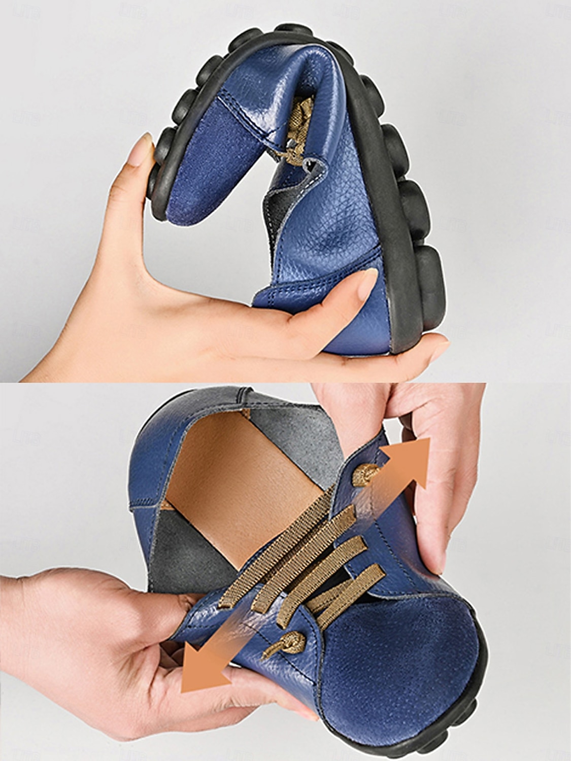 Dunkelblaue Damen-Loafer aus echtem Leder mit Gummiband – lässige Slipper mit weicher Gummisohle für Alltag und Reisen 2026 - $32.99 –P3