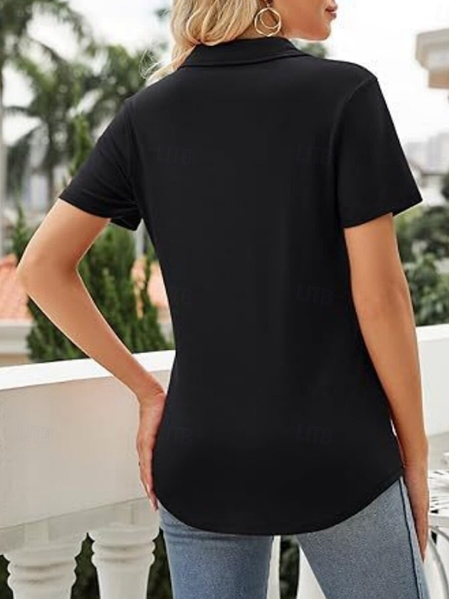 Damskie Koszula Bluzka Niejednolita całość Równina Aktywny Zabytkowe Krótki rękaw Kołnierzyk koszuli Zwykłe topy Codzienny Święto Wyjściowe Zielononiebieski Czarny Biały Rumiany róż Granatowy Lato 2026 - $22.99 –P9