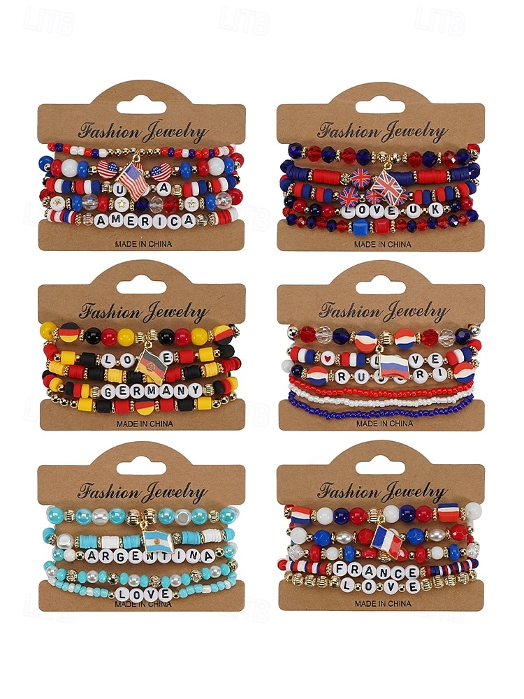 Damen-Armbandset in Flaggenfarben, stapelbarer Fächerschmuck aus Legierung in verschiedenen Länderdesigns für Fußballspiele, Teamunterstützung, lässige Alltagskleidung und Spieltagsoutfits. 2026 - E£512.24 –P13