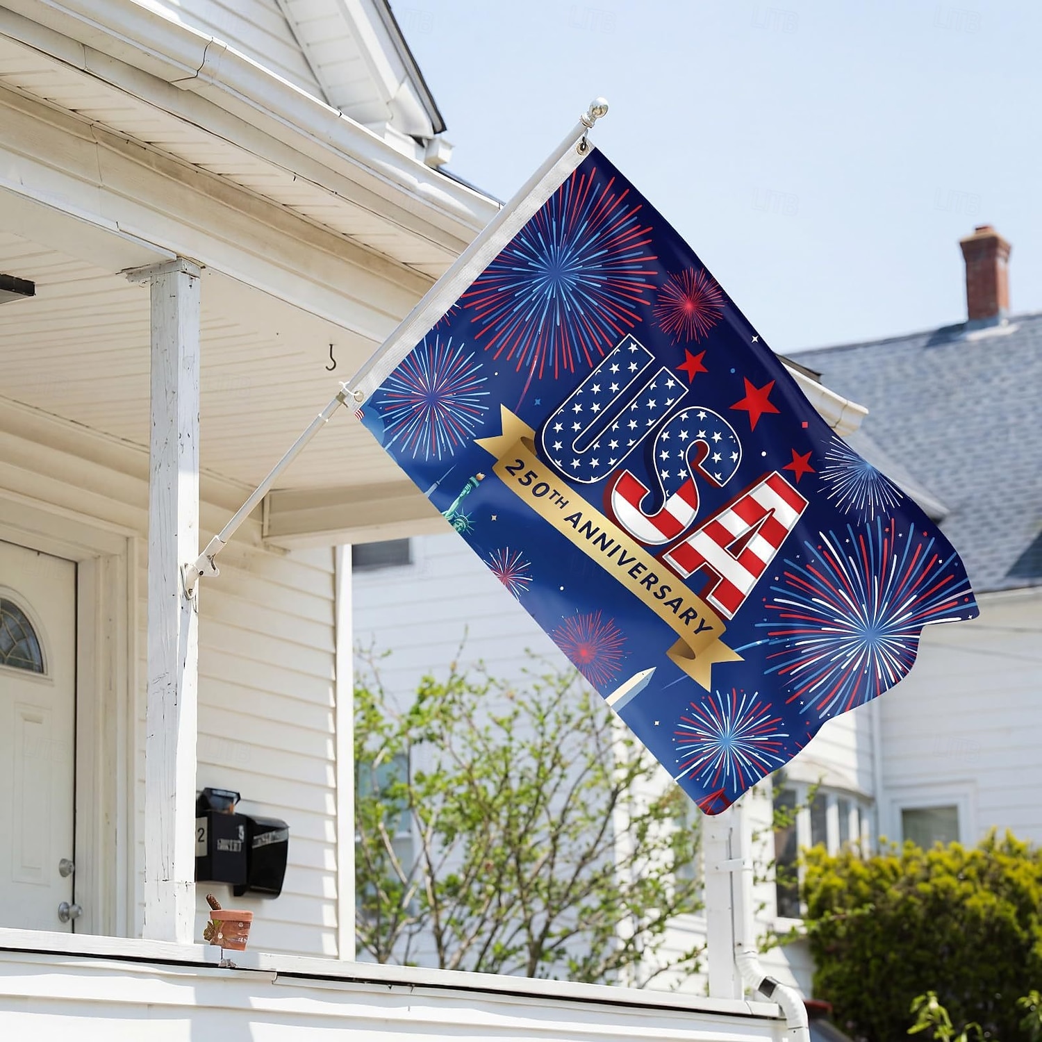 Vlajka USA k 250. výročí USA, venkovní banner, vlastenecká oslava, vlajka pro Den nezávislosti, venkovní dekorace pro dům a zahradu. 2026 - $18.99 –P4