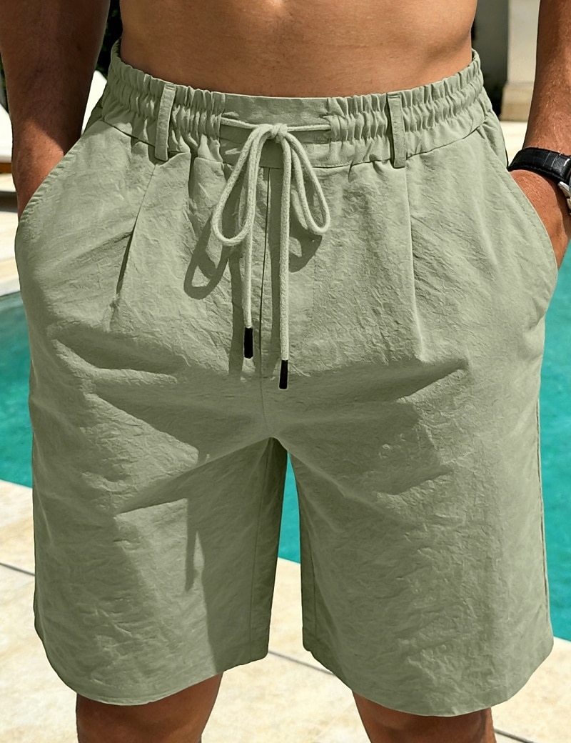 Men's Linen Shorts Summer Shorts Beach Shorts Drawstring Pocket Plain Comfort Breathable Knee Length Daily Outdoor Holiday Vacation Casual Black White Inelastic 2026 - $22.99 –P1
