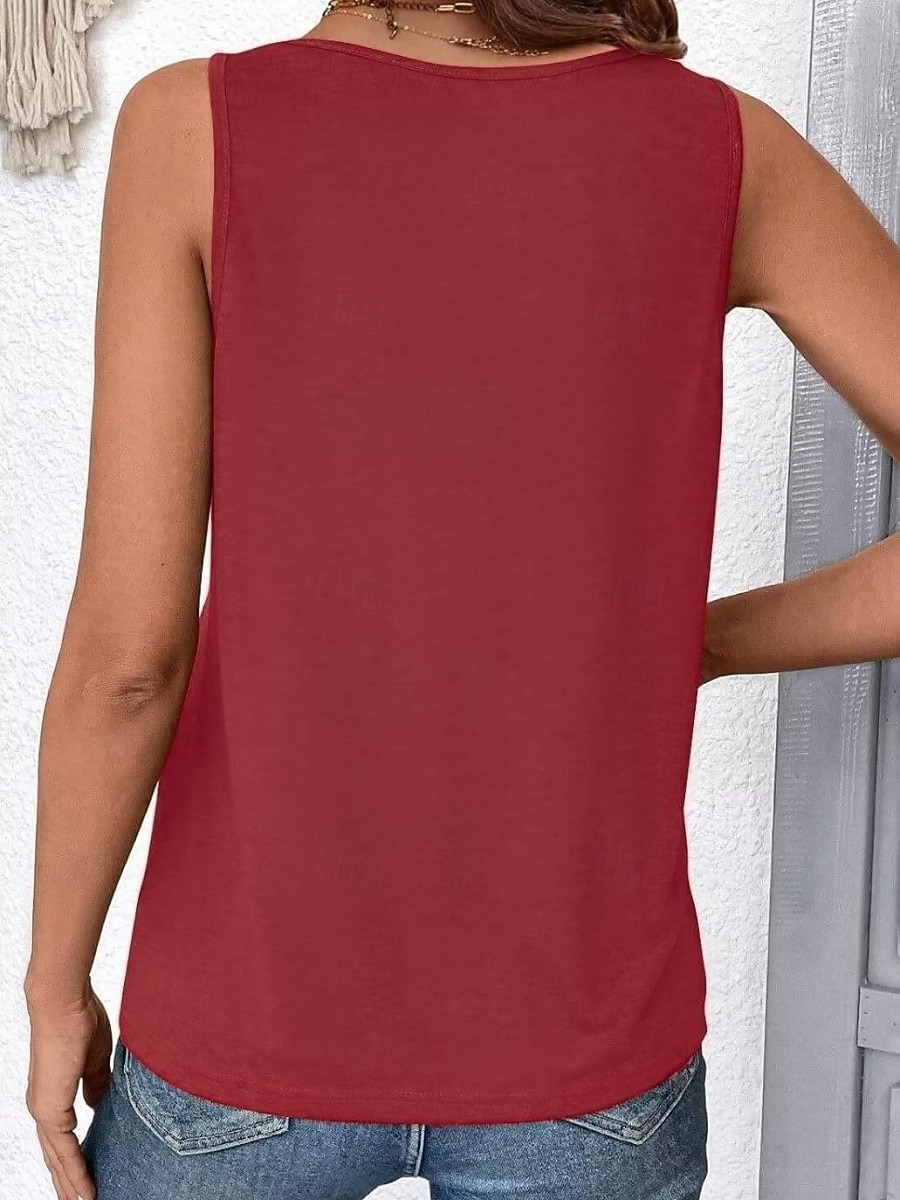 Mujer Camiseta sin mangas Camisa sin mangas Camiseta superior Retazos Plano Moda Clásico Casual Sin Mangas Escote en Pico Tops regulares Diario Noche Fin de semana Blanco Rosa Rojo Morado Verano 2026 - $19.99 –P8