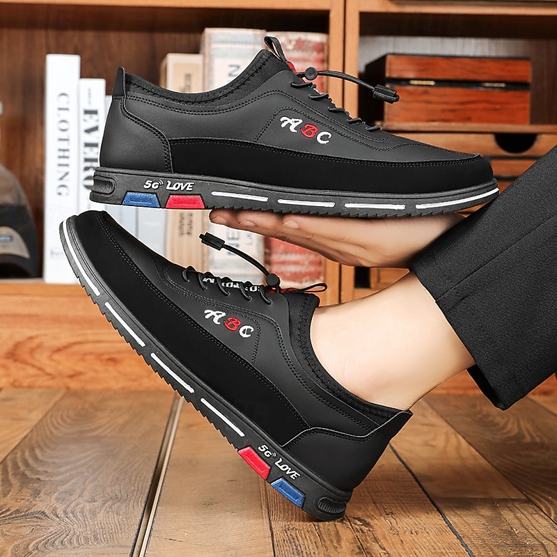Zapatillas sin cordones de piel sintética negra para hombre: prácticas, cómodas y elegantes para uso informal y diario. 2026 - $29.99 –P6