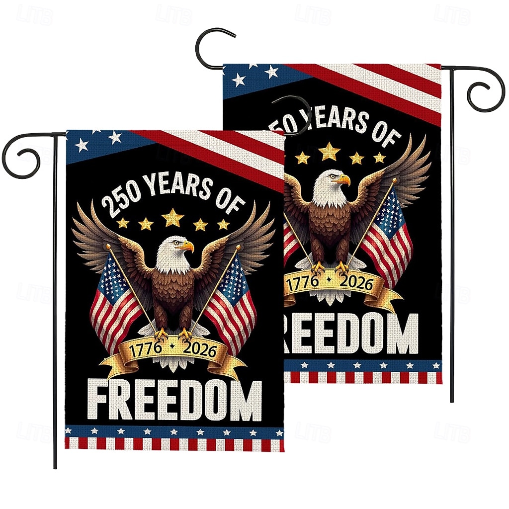 2 bandiere da giardino per il 250° anniversario degli Stati Uniti, 1776-2026, striscione patriottico per esterni per compleanno americano, per cortile, prato, portico o decorazione per il giorno del 2026 a $17.99 –P1