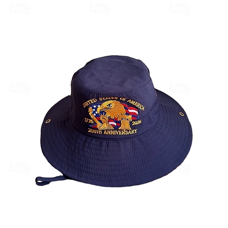 Vyšívaný rybářský klobouk k 250. výročí USA, americký kbelík k 250. výročí, 1776-2026, skládací vlastenecké sluneční klobouky pro muže i ženy, prodyšné a univerzální pro všechna roční období. 2026 - $21.99 –P13