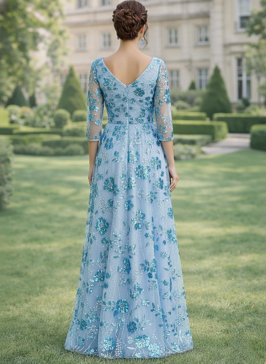 A-linje Kjoler Gulvlengde Gjestekjole til bryllup Formell kjole Aftenkjole Kjole til brudens mor Kortermet V-hals Elegant Enkel Utsmykket Formell Bryllupsgjest Bryllupsfest Chiffon Blonder med 2026 - $182.99 –P2