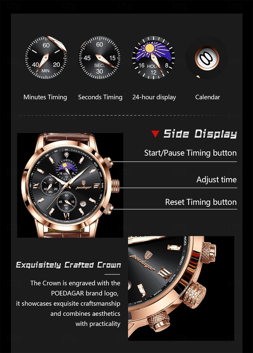 882 New Men's Watch, Moon Phase Multifunction Chronograph Quartz Watch 2026 - $24.99 –P4
