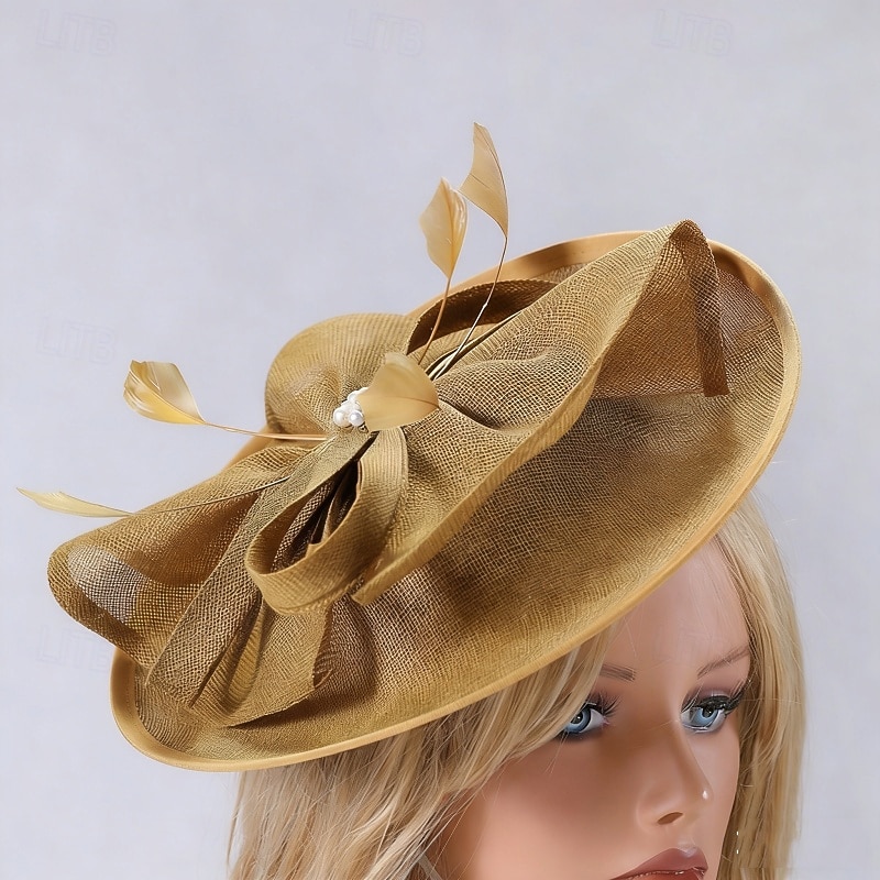 Fascinator Sinamay Matrimonio Compleanno Elegante Vintage Carino Con Piuma Perle Copricapo Copricapo del 2026 a $40.99 –P5