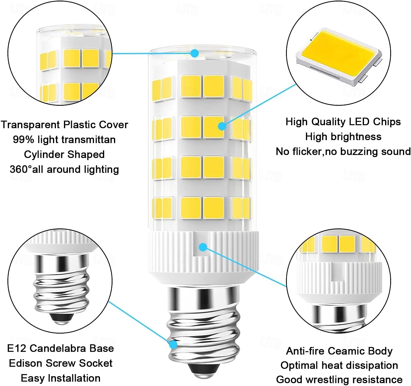 2 Pcs E12 LED Bulb 5W Equivalent to 40W C7 Replacement Bulbs Clear Type B Candelabra Base Bulbrite Daylight White 6000K Non-Dimmable 2026 - $14.49 –P4