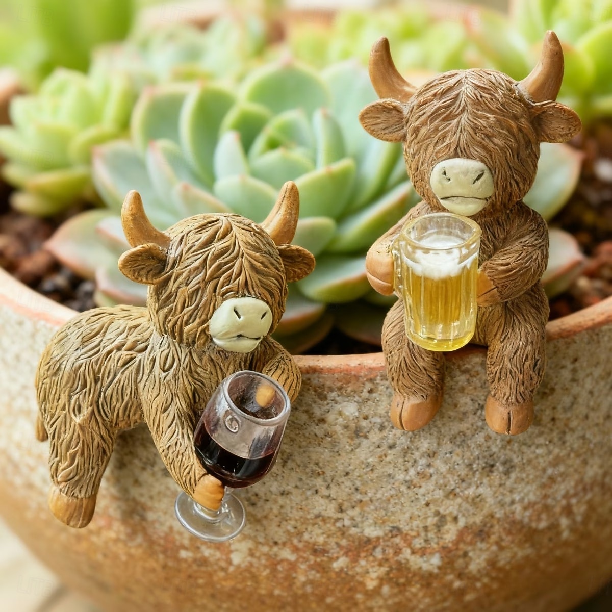 פסלוני שרף של פרה היילנד עם כוסות שתייה, תוספות חמודות לעציצים, פסל צפרדע משרף, מושלם לקישוט עציצים, גינות, אקווריומים וטרסות 2026 - $15.99 –P2