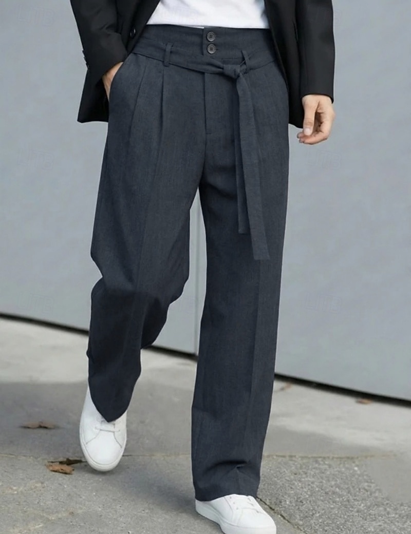 Herr Långbyxor Kostymbyxor Ficka Knappar Slät Komfort Andningsfunktion Fullängd Hem Utomhus Streetwear Semester Mode Marinblå Grå Oelastisk 2026 - $36.99 –P1
