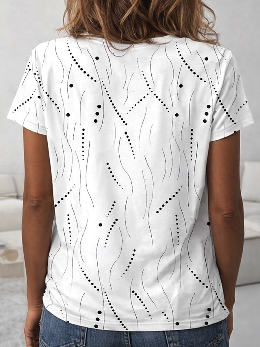 Women's T Shirt Print Striped Graphic Geometric Striped Bohemia Vintage Stylish Short Sleeve Crew Neck Regular Tops Daily Blue Ash White Yellow Pink Summer Spring 2026 - $21.99 –P5