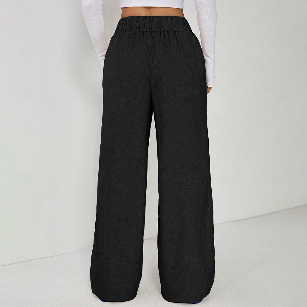 Mulheres Calças Calça casual Calça verão Férias Moda Casual Diário Comprimento total Cintura Alta Côr Sólida Tecido Cintura elástica Perna reta Conforto Macio Respirável Sem Elasticidade Streetwear de 2026 por $27.99 –P6