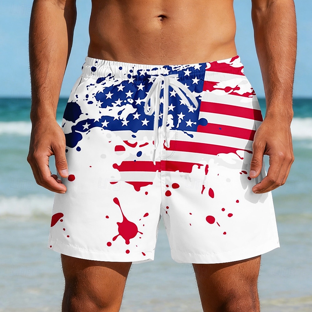 Men's 4th of July U.S. 250th Anniversary US Flag Patriotic Swim Trunks Swim Shorts Board Shorts Mid Waist Casual Holiday Side Pockets Mesh Lining Elastic Drawstring Waist Designer Clothing Apparel 2026 - $20.99 –P1