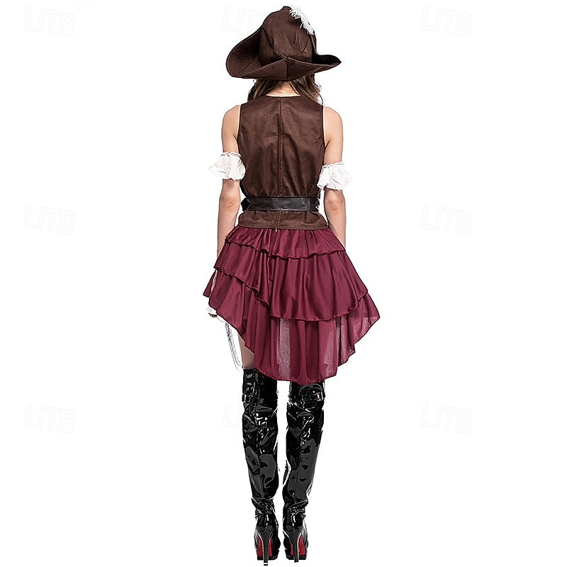 Conjunto Medieval Renascentista Vestidos Chapéus Cinto com acessórios Pirata Fantasia Mulheres Pirata Dia Das Bruxas Carnaval Baile de Máscaras feira renascentista Festa Temática Retro Adulto Vestido de 2026 por $61.99 –P6