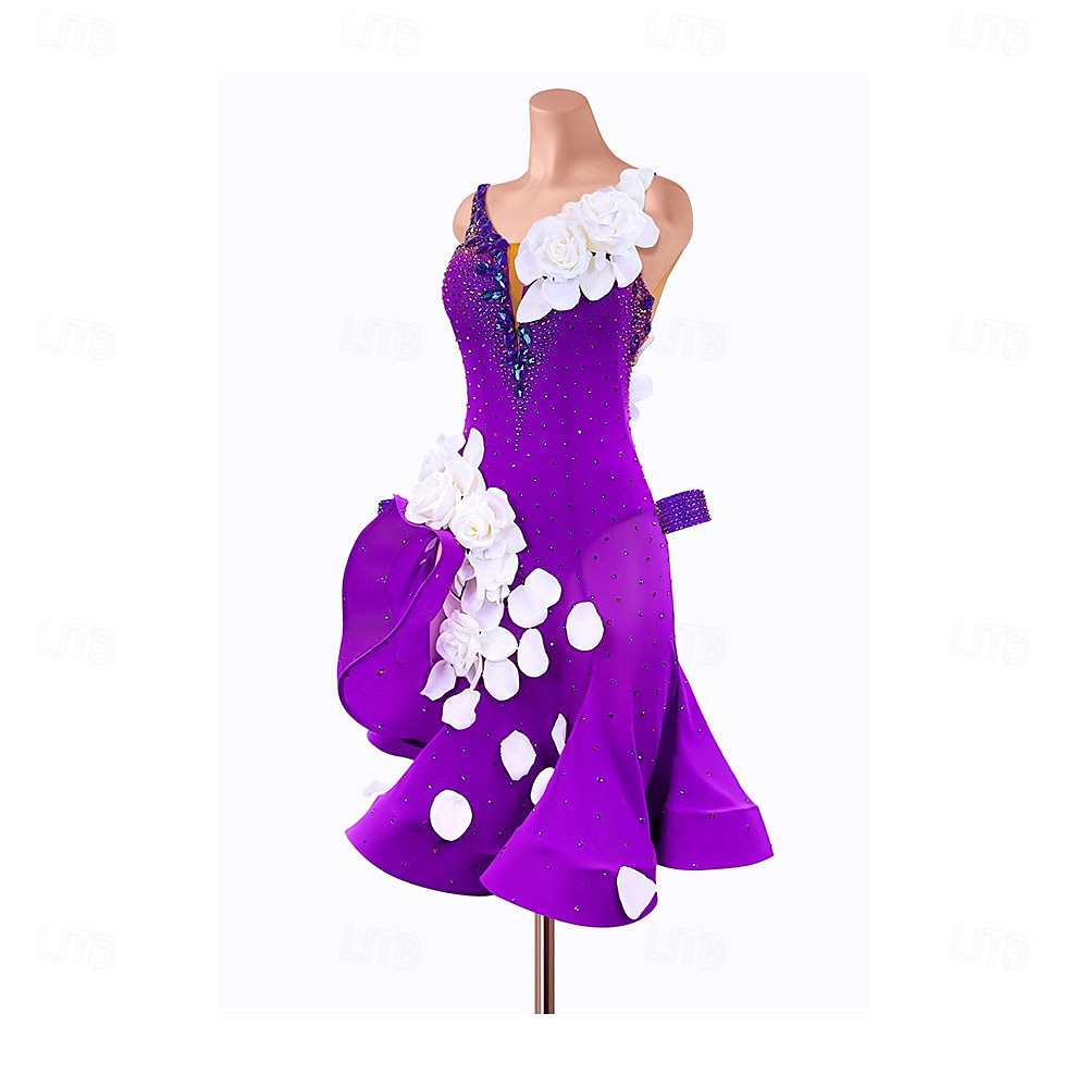 Lateinamerikanischer Tanz Kleid Strass Spleißen Damen Party Training Leistung Ärmellos Spandex Nylon 2026 - $320.69 –P3