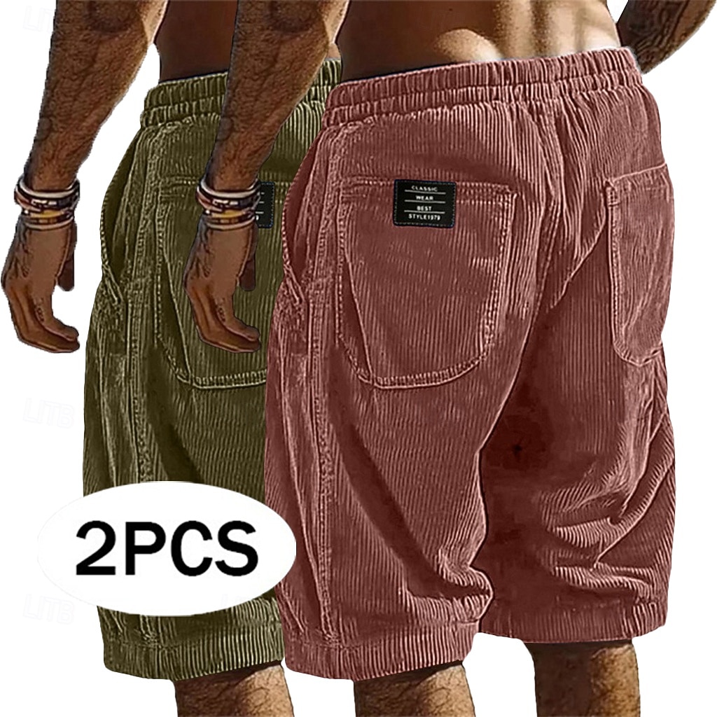 Herren Shorts Freizeitshorts Cordshorts Tasche Elastischer Bund Einfach Komfort Atmungsaktiv Über dem Knie Lässig Outdoor Strand Urlaub Mode Schwarz + Khaki Armeegrün+Grau Mikroelastisch 2026 - $35.99 –P7