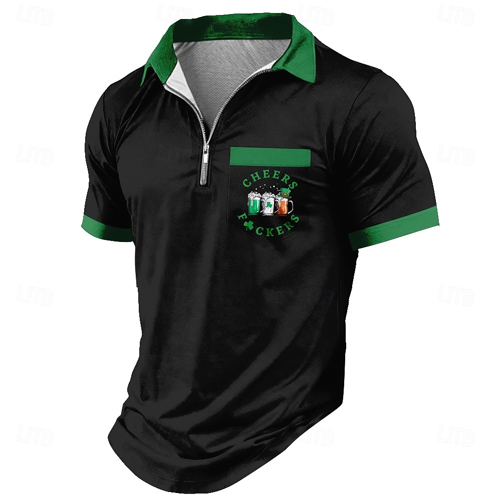 Dia de São Patrício Homens Trevo Camisas Polo Manga Curta Camisas polo Camisas de colarinho Casual Ao ar livre Roupa Esportiva Feriado Bolsos Impressão 3D Polo com fecho de correr de um quarto de 2026 por $22.99 –P1