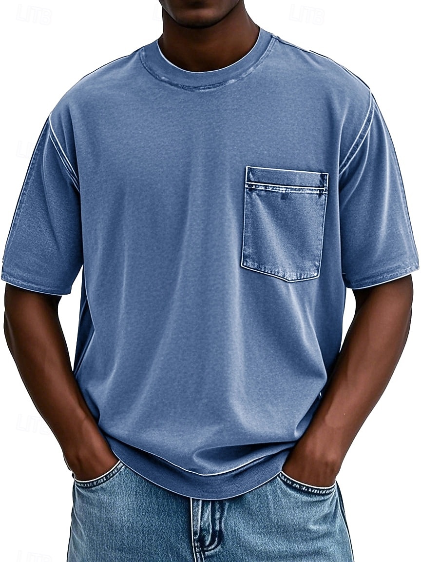 Herren T Shirt Hemd aus 100 % Baumwolle in Säurewaschung T-Shirt Kurzarm Rundhalsausschnitt Sommer Frühling Ganzjahres Einfarbig Einfach Vintage Streetwear Designer Tasche Stückgefärbt Gewaschen 2026 - $20.99 –P7