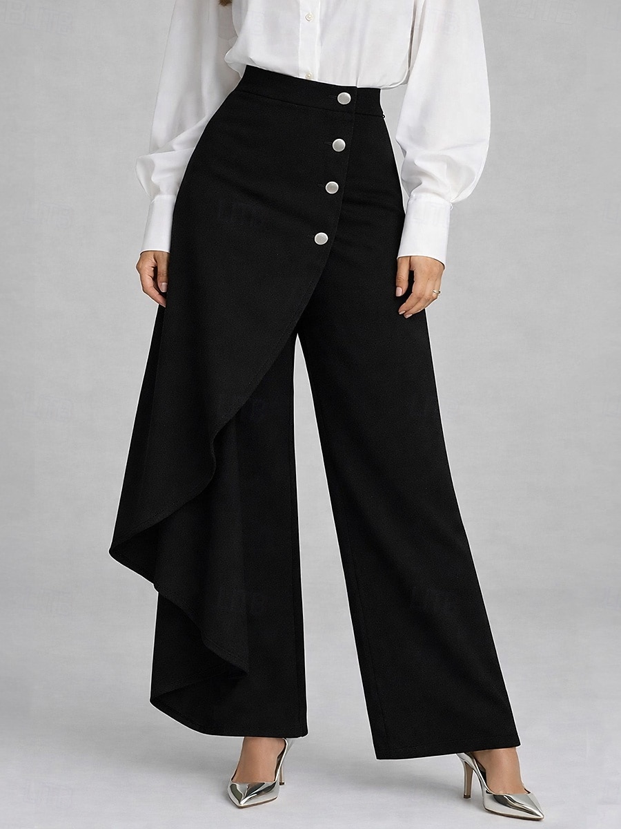 Mujer Perneras anchas Vacaciones Básico Longitud total Media cintura Rígido Vacaciones Calle Casual Azul Piscina De color verde oscuro Azul Laguna Negro Primavera Holgado 2026 - $32.99 –P7