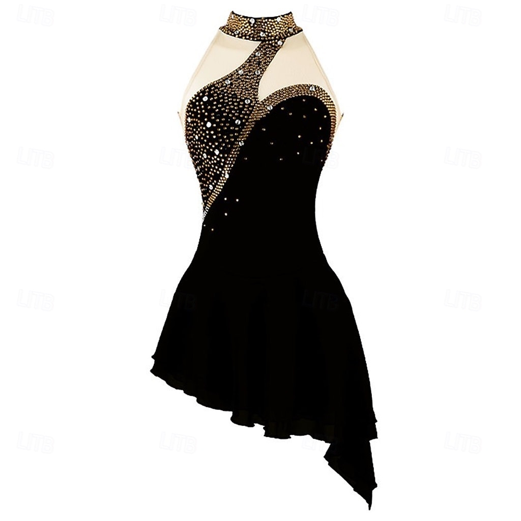 Figure Skating Dress Girls' Ice Skating Dress Violet Navy Black Patchwork Asymmetric Hem Stretchy Training Competition Skating Wear Classic Crystal / Rhinestone Sleeveless Ice Skating Figure Skating 2026 - $199.99 –P4