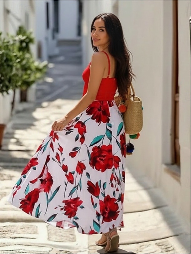Pentru femei Rochii Midi Rochie de absolvire Rochie leagăn Rochie de vară Rochie Slip Modă În aer liber Concediu Dată Fit regulat Leopard Floare Fără manșon Curele de Negru Alb Roșu-aprins Roșu 2026 - $27.99 –P3