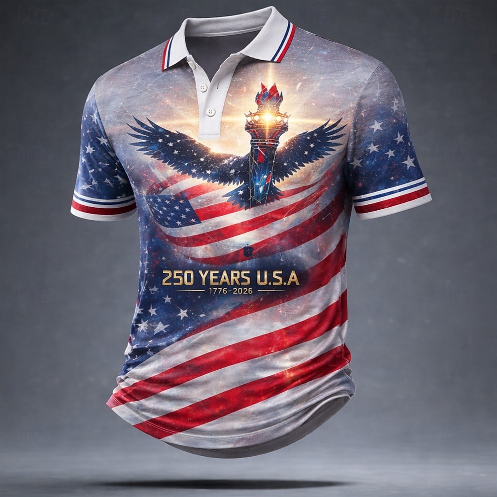 4 de julio de 2026, 250 aniversario Hombre Bandera estadounidense Camisetas polo Manga Corta Camisas de polo Diseño Casual Ropa Deportiva Ropa Cotidiana Atuendo para festival Impresión 3D Botones 2026 - $21.99 –P2