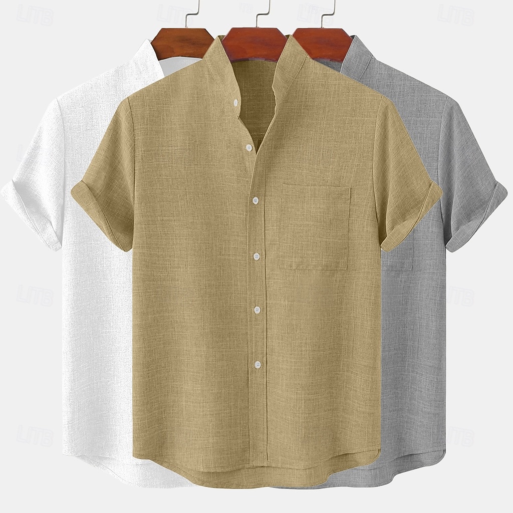 Herre Linskjorte Sommerskjorte Uformell skjorte Skjorte med bandkrage عادي Avslappet Strand Svart+Grå+Grønn Svart+Hvit+Grå svart+hvit+grønn svart+khaki+grønn Kortermet Høy krage Vår sommer Sommer Klær 2026 - $44.99 –P11