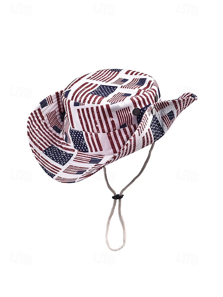Женская ковбойская шляпа-панама из полиэстера с принтом, 2 в 1, многофункциональная, с патриотическим дизайном в виде флага США, идеально подходит для празднования 250-летия США, Дня независимости и повседневной носки. 2026 - $14.99 –P7