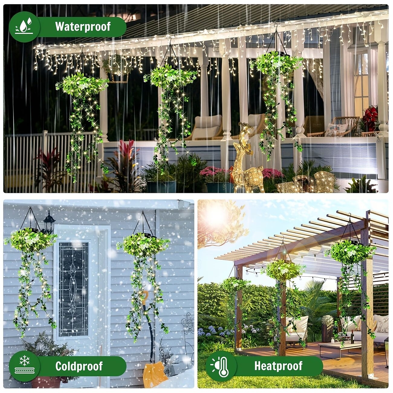 Hangende tuinverlichting op zonne-energie voor de lente en zomer, 66 led's met realistische bloemenrank-effect, IP65 waterdichte buitenverlichting voor tuin, terras en schutting, 8-12 uur automatische verlichting, ideaal als cadeau voor moeders. 2026 - $35.99 –P9