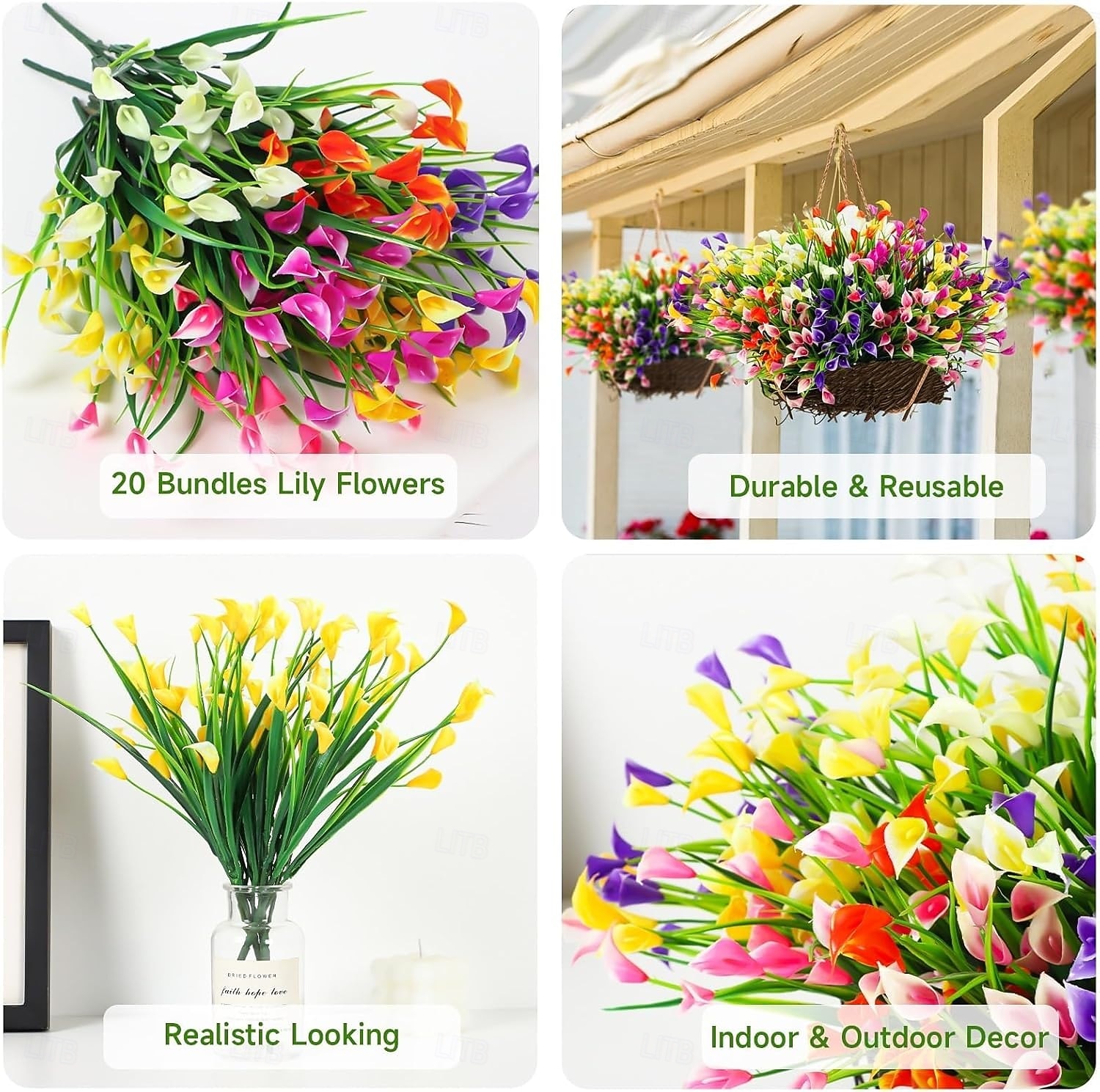 20 bunter med kunstige calla liljer til utendørs bruk, kunstige planter UV-bestandige kunstige plastblomster til innendørs blomsterkasse, veranda, sommer, kirkegård, vårdekor (fargemiks) 2026 - $27.99 –P5