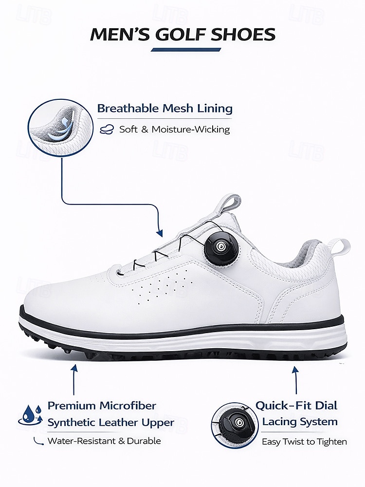 Men's Golf Shoes with Adjustable BOA Fit System – Premium Faux Leather, Stylish White Design for Golf & Outdoor Sports 2026 - $84.99 –P2