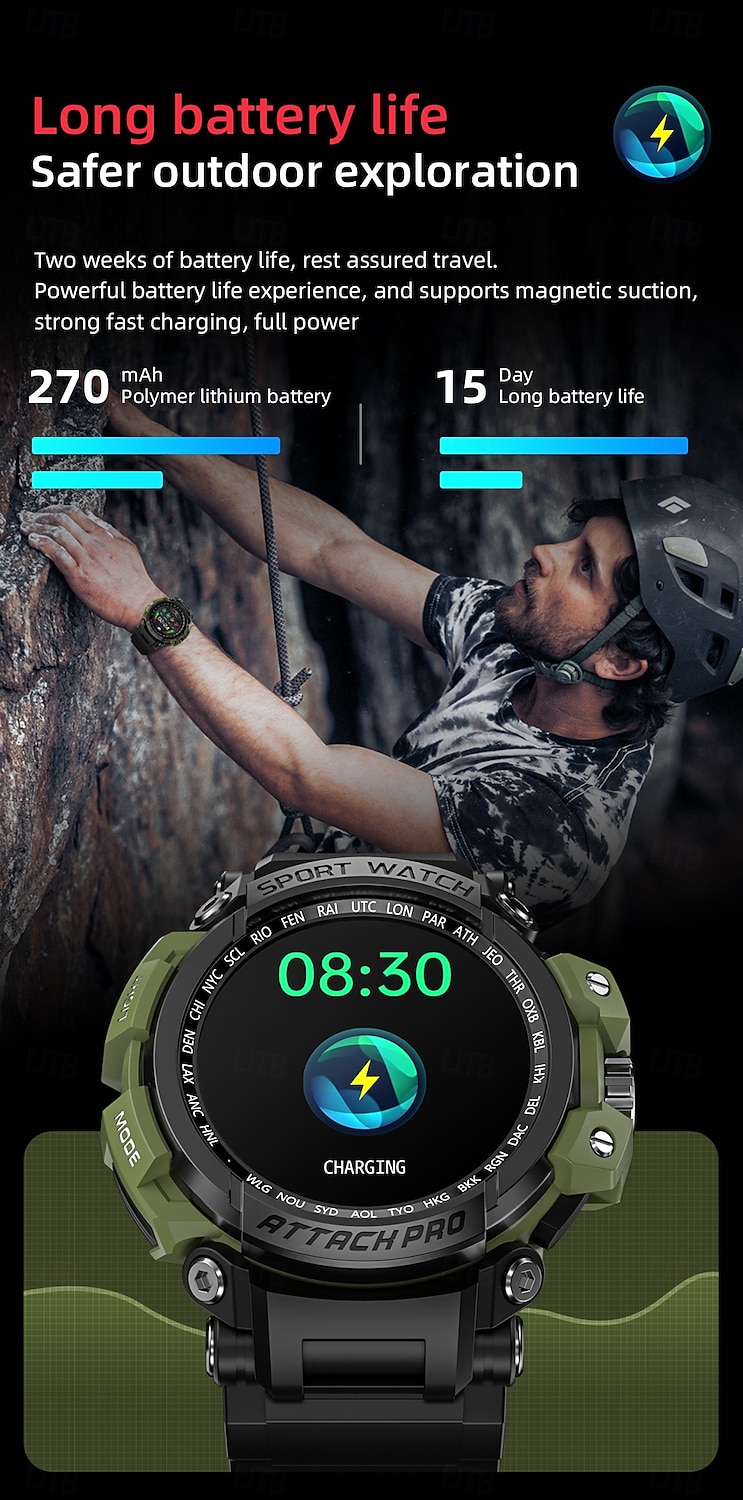 Relógio inteligente Lokmat Attack Pro de 1,32 polegadas com Bluetooth, chamadas, pedômetro, lembrete de chamadas e rastreador de atividades, compatível com Android e iOS, unissex, longa duração da bateria, chamadas em modo mãos-livres, à prova d'água IP68 de 2026 por $57.99 –P15
