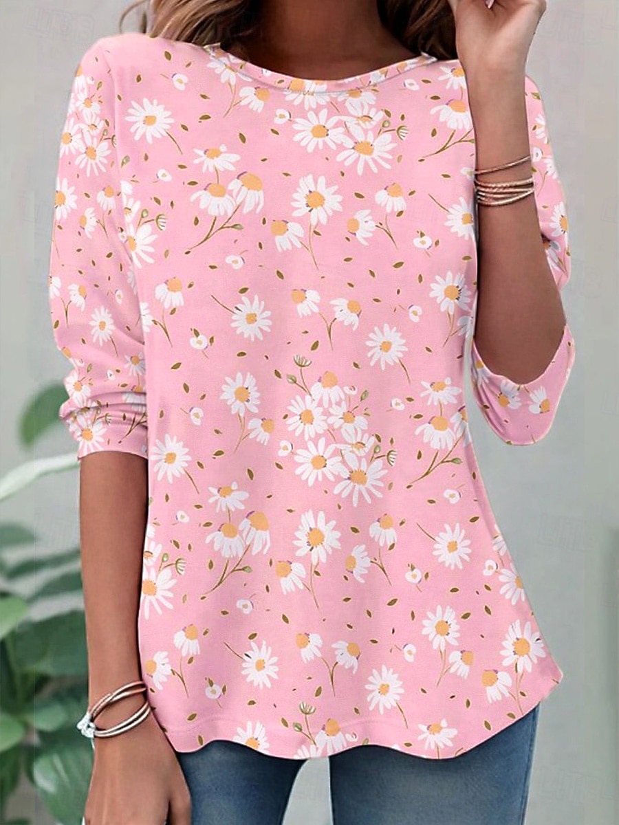 Ramadan Damen T Shirt Druck Blumen Grafik Pflanzen Bohemien Vintage Stilvoll Langarm Rundhalsausschnitt Normale Oberteile Täglich Wochenende Urlaubskleidung Blau Schwarz Gelb Rosa Rote Sommer Frühling 2026 - $24.99 –P5