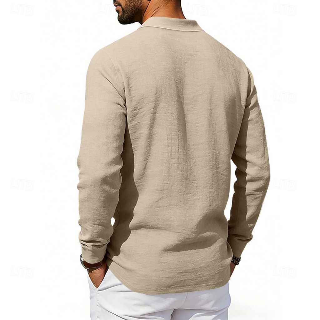 Men's Linen Shirt Polo Shirts Casual Street Lapel Long Sleeve Basic Modern Plain Buttons Spring Fall Regular Fit Black White Navy Blue Khaki Dark Grey Army Green Linen Shirt 2026 - $22.99 –P3
