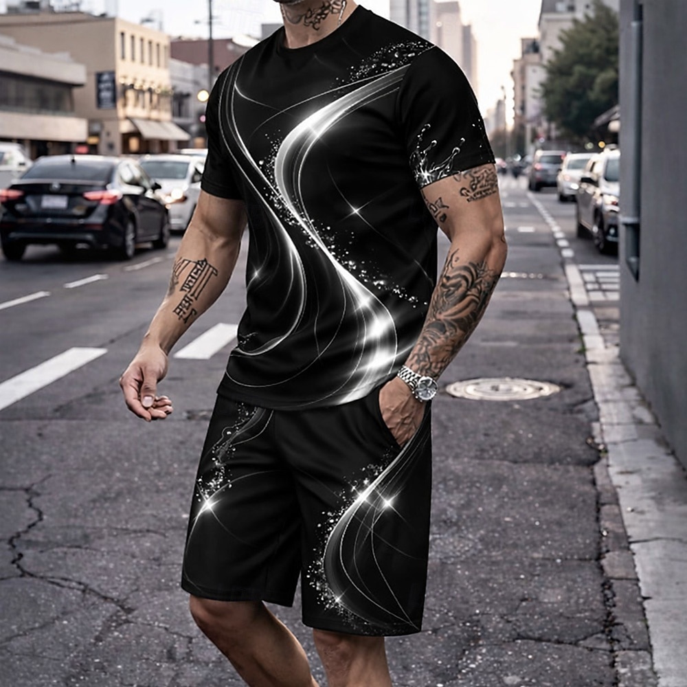 Per uomo Geometrico Linea 2 pezzi Set di magliette Top estivi Manica Corta Pantaloni corti Girocollo Casual Quotidiano Vacanza Uscire Stampa 3D Estate Blu Nero Rosso del 2026 a $28.99 –P3