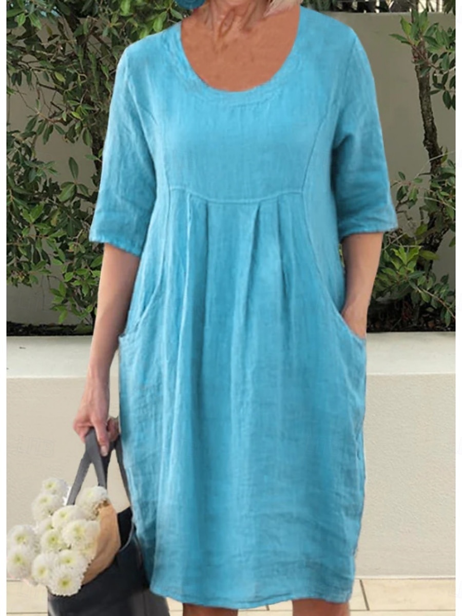 Women's Midi Dress Shift Dress Summer Dress Casual Daily Loose Fit Plain Half Sleeve Crew Neck Blue Fuchsia Green Dark Blue Summer Spring 2026 - $24.99 –P2