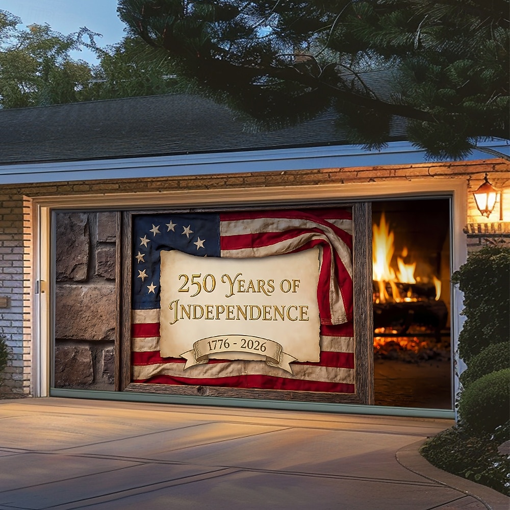 4 de julio de 2026 250° Día de los Caídos Cubierta de Puerta de Garaje Gran Fondo Colgante Bandera Americana Vintage 3D Fiesta Patriótica Al Aire Libre Fondos de Tiro Decoración de Hogar 2026 - $59.99 –P9