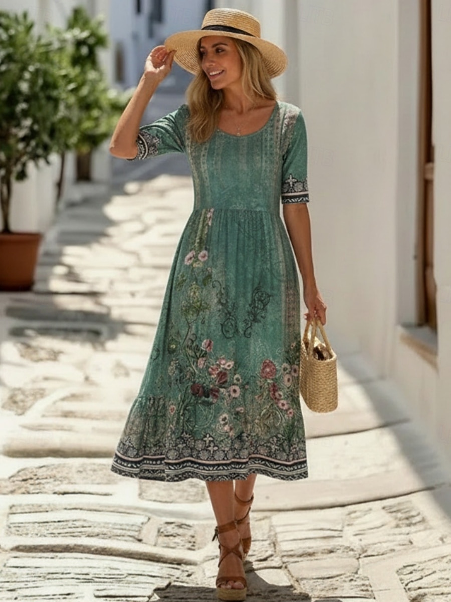 Damen Midikleid Freizeitkleid A Linie Kleid Blumenkleid Elegant Mode Modern Outdoor Urlaub Ausgehen Normale Passform Blumen Halbarm V Ausschnitt Blau Rosa Königsblau Dunkelgrün Sommer Frühling 2026 - $32.99 –P5