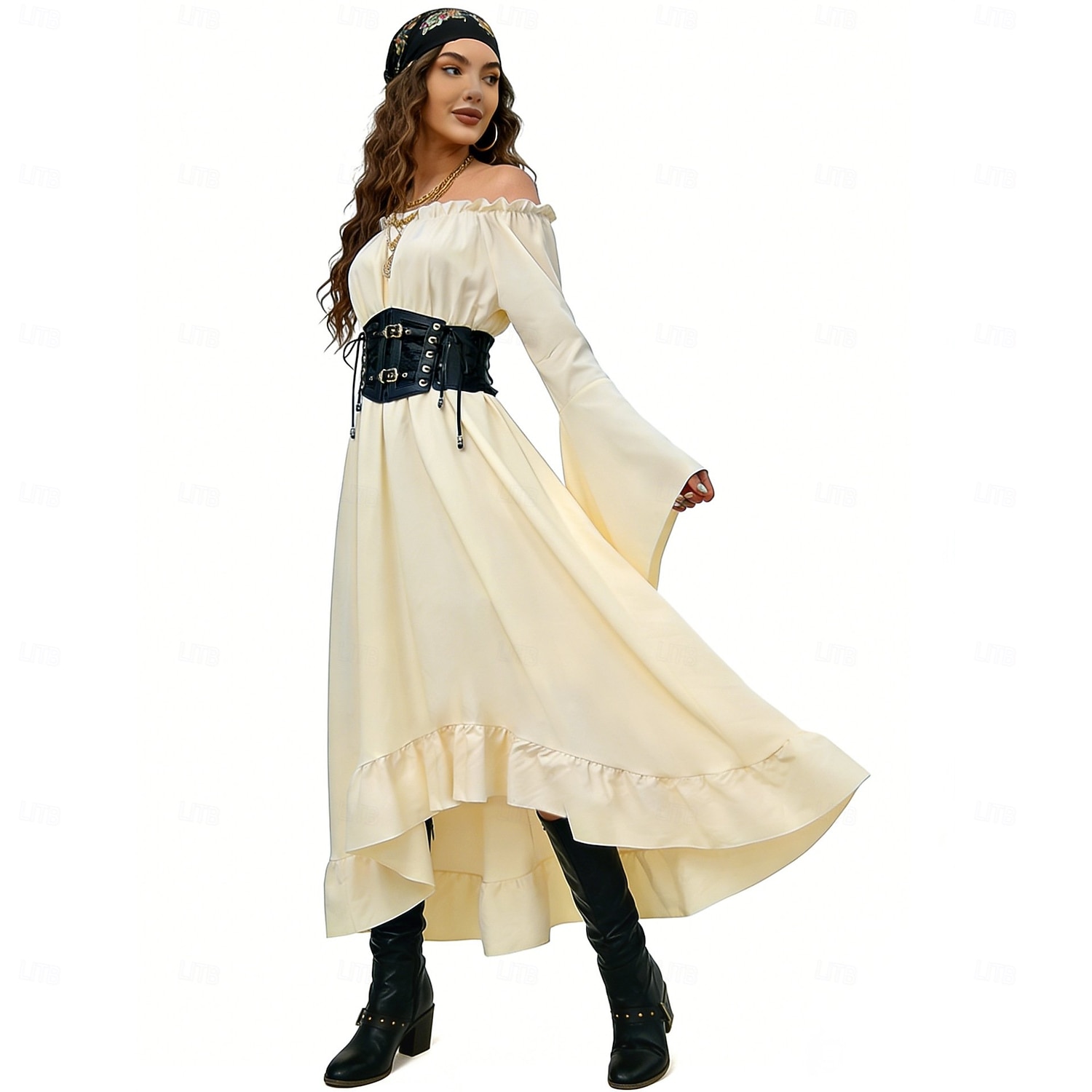 Set Medieval Renaissance Dress Headpiece Necklace with Accessories Long Sleeves Pirate Fancy Dress Women's Pirate Halloween Carnival Masquerade Renaissance Fair Retro Theme Party Adults' Dress More 2026 - $54.99 –P9