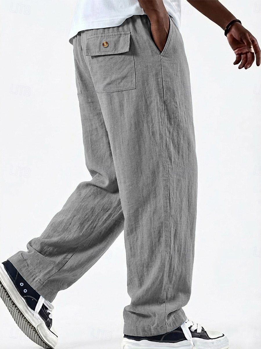 Voor heren Linnen broek Broek Zomerbroek Wijde broek Zak Elastische taille Recht been Effen Kleur Effen Comfort Comfortabel Volledige lengte Casual Dagelijks Feestdagen Vakantie Modieus blauw Zwart 2026 - $12.49 –P10