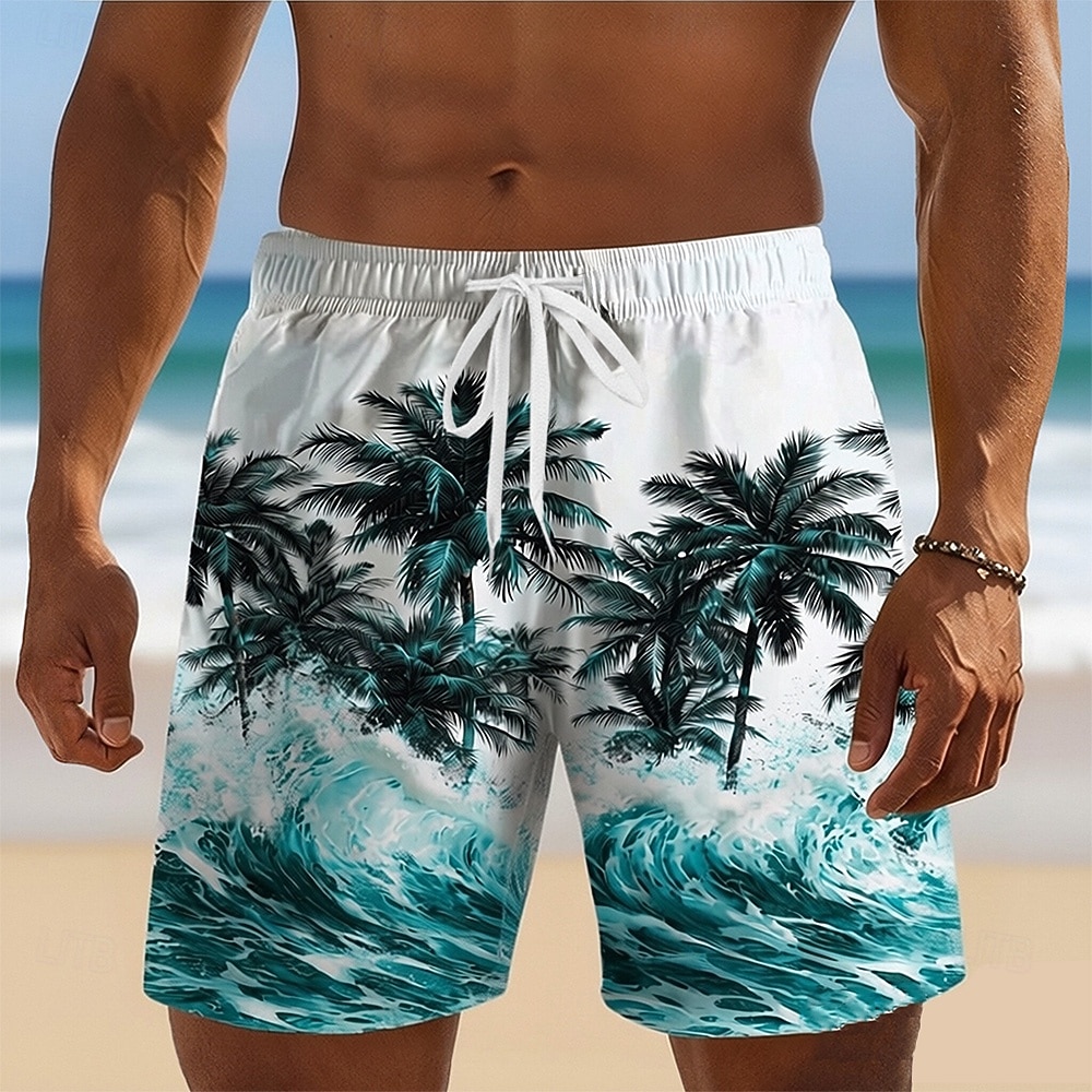 Herre Kokosnøttre Tropiske planter Havbølger Badeshorts Surfeshorts Medium Midje Hawaiisk Strandferie Sidelommer Mesh fôr Elastisk snøring i midjen Designer Klær 2026 - $20.99 –P1