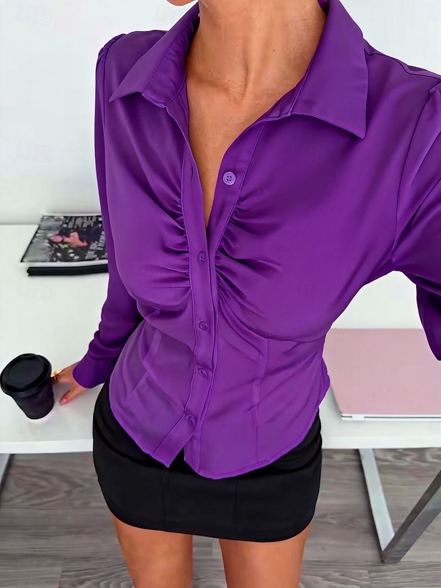 Femmes Chemise Chemise boutonnée Chemise Décontractée Froncé Boutons Uni Élégant Moderne Occasionnel manche longue Col de chemise Hauts Réguliers Quotidien Fête Sortir Noir Blanche Violet Gris Bleu de 2026 ? $21.99 –P1