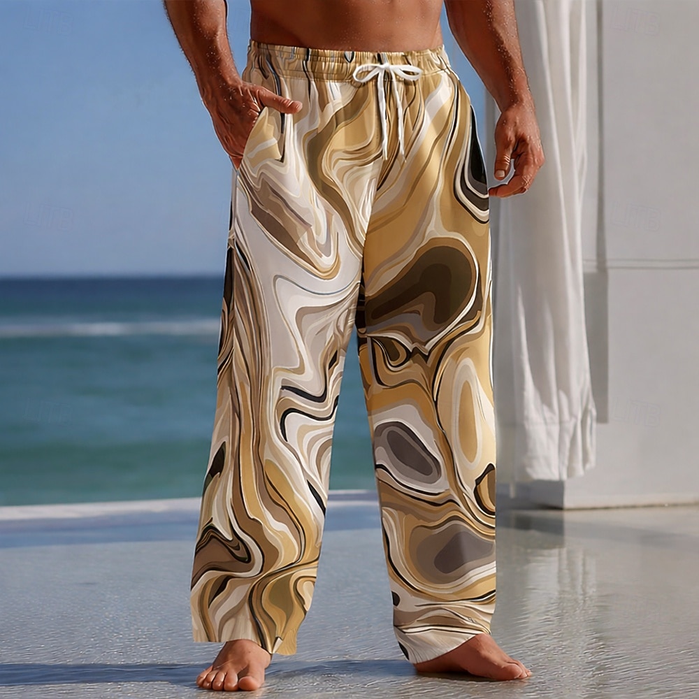 Homens Estampa Geométrica Arte Líquida Abstrata Calças Calças largas Calça casual Cintura Média Moda Casa Ao ar livre Férias Cintura elástica com cordão Calças de linho com bolsos Verão Primavera de 2026 por $27.99 –P4