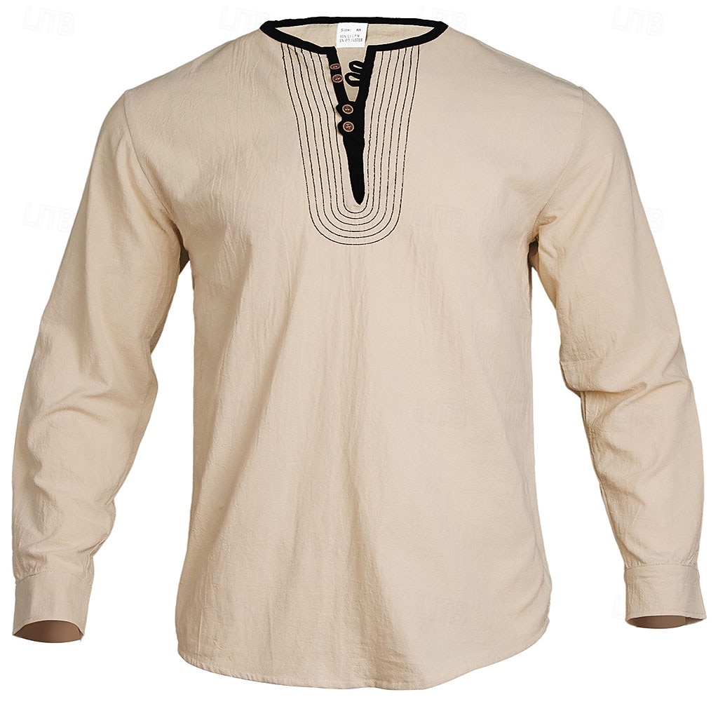 Pánské Tričko Tričko Henley Bavlněné plátěné tričko Dlouhý rukáv Henley Léto Jaro Barevné bloky Vinobraní Šik ven stylové Slátanina Barevné bloky Knoflíky Ležérní Denní Venkovní Bílá Černá Khaki Top 2026 - $22.99 –P8