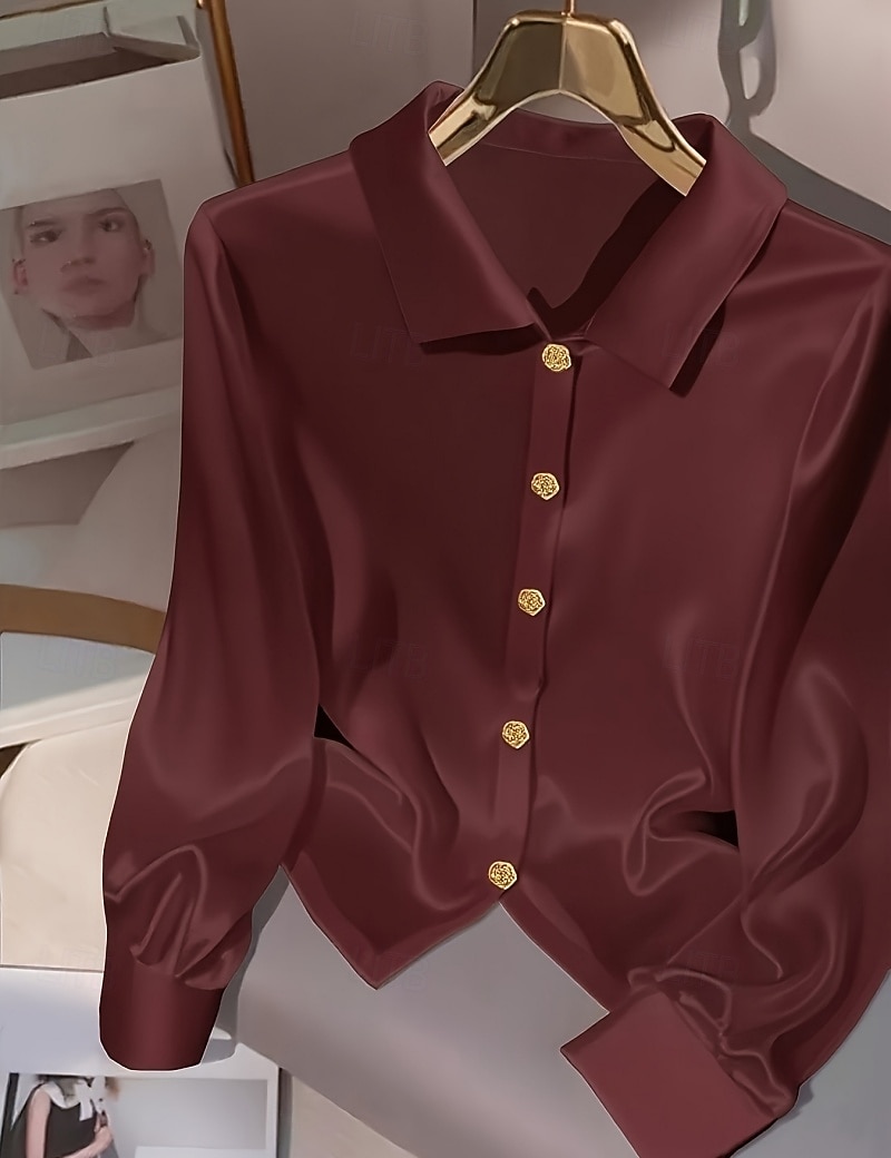 Women's Shirt Button Down Shirt Casual Shirt Buttons Plain Stylish Classic Modern Long Sleeve Shirt Collar Regular Tops Daily Holiday Going out Wine Fuchsia Light Blue Summer Spring 2026 - $24.99 –P4