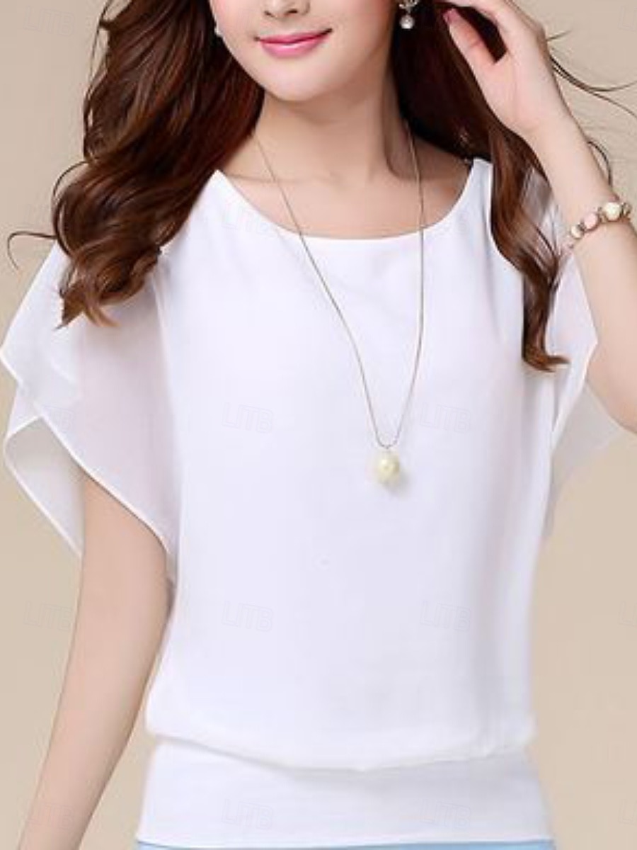 Mujer Camiseta Retazos Plano Casual Manga Corta Cuello Barco Tops regulares Diario Noche Fin de semana Negro Blanco Rojo Azul Real Morado Verano Primavera 2026 - $21.99 –P4